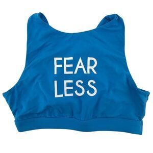 Aerie Women Medium Fearless Strappy High Neck Sports Bra Blue Athleisure Workout